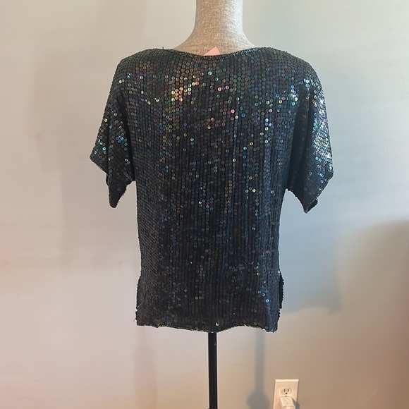 Gold Star Vintage Sequin Hand Beaded Blouse black new with tags size medium - Picture 6 of 9